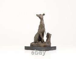 Bronze Sculpture of a Greyhound Sitting on a Black Marble