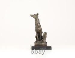 Bronze Sculpture of a Greyhound Sitting on a Black Marble