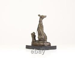 Bronze Sculpture of a Greyhound Sitting on a Black Marble