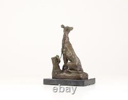 Bronze Sculpture of a Greyhound Sitting on a Black Marble