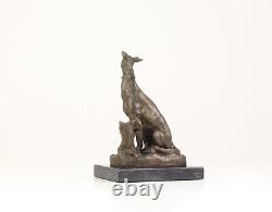 Bronze Sculpture of a Greyhound Sitting on a Black Marble