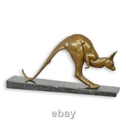 Bronze Sculpture of a Kangaroo on a Black Marble Base Signed