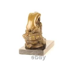 Bronze Sculpture of a Kneeling Beauty on Black Marble Signed