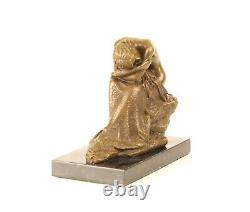 Bronze Sculpture of a Kneeling Beauty on Black Marble Signed