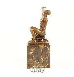 Bronze Sculpture of a Kneeling Male Nude on Black Marble