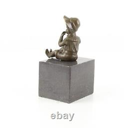 Bronze Sculpture of a Little Girl on Black Marble