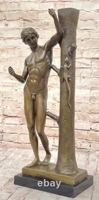 Bronze Sculpture of a Nude Man, Signed Statue, Figurine, Figure, Marble Decor