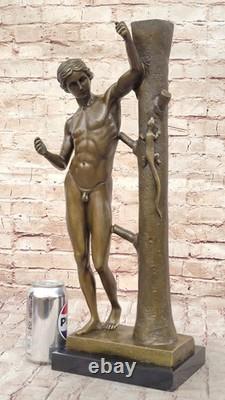 Bronze Sculpture of a Nude Man, Signed Statue, Marble Figurine, Decor
