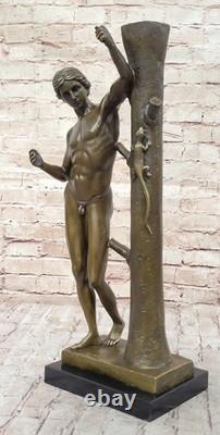 Bronze Sculpture of a Nude Man, Signed Statue, Marble Figurine, Decor