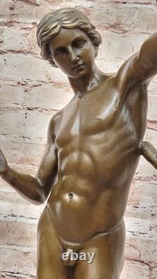 Bronze Sculpture of a Nude Man, Signed Statue, Marble Figurine, Decor