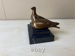 Bronze Sculpture of a Pair of Pigeons on Black Marble after Landon Metz