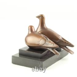 Bronze Sculpture of a Pair of Pigeons on Black Marble after Landon Metz