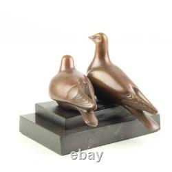 Bronze Sculpture of a Pair of Pigeons on Black Marble after Landon Metz