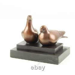 Bronze Sculpture of a Pair of Pigeons on Vintage Black Marble