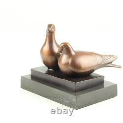 Bronze Sculpture of a Pair of Pigeons on Vintage Black Marble