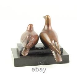 Bronze Sculpture of a Pair of Pigeons on Vintage Black Marble