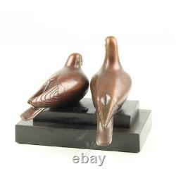 Bronze Sculpture of a Pair of Pigeons on Vintage Black Marble