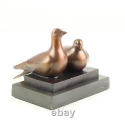 Bronze Sculpture of a Pair of Pigeons on Vintage Black Marble