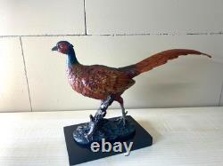 Bronze Sculpture of a Pheasant in Viennese Style on a Black Marble Base Signed