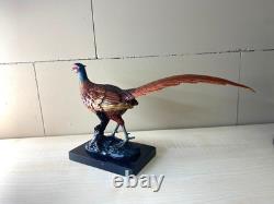 Bronze Sculpture of a Pheasant in Viennese Style on a Black Marble Base Signed
