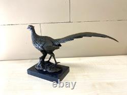 Bronze Sculpture of a Pheasant on a Black Marble Base Signed