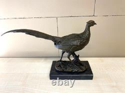 Bronze Sculpture of a Pheasant on a Black Marble Base Signed
