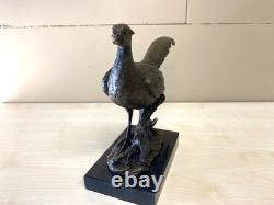 Bronze Sculpture of a Pheasant on a Black Marble Base Signed