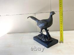 Bronze Sculpture of a Pheasant on a Black Marble Base Signed