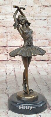 Bronze Sculpture of a Prima Ballerina, Signed, in Brown Patina on Marble