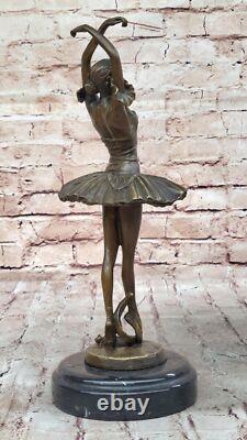 Bronze Sculpture of a Prima Ballerina, Signed, in Brown Patina on Marble