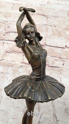 Bronze Sculpture of a Prima Ballerina, Signed, in Brown Patina on Marble