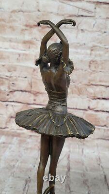 Bronze Sculpture of a Prima Ballerina, Signed, in Brown Patina on Marble