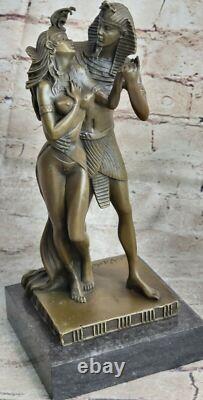 Bronze Sculpture of an Egyptian Loving Couple, Vitaleh, Signed, on Marble