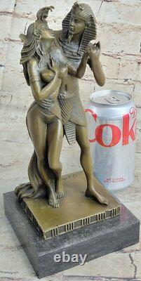 Bronze Sculpture of an Egyptian Loving Couple, Vitaleh, Signed, on Marble