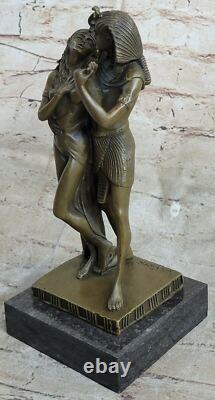 Bronze Sculpture of an Egyptian Loving Couple, Vitaleh, Signed, on Marble