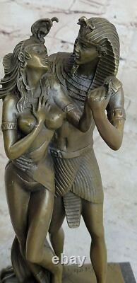 Bronze Sculpture of an Egyptian Loving Couple, Vitaleh, Signed, on Marble