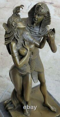 Bronze Sculpture of an Egyptian Loving Couple, Vitaleh, Signed, on Marble