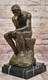 Bronze Sculpture On Marble Base After Rodin&rsquo;s The Thinker Signed Classic