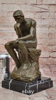 Bronze Sculpture on Marble Base After Rodin’s The Thinker Signed Classic