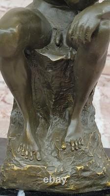 Bronze Sculpture on Marble Base After Rodin’s The Thinker Signed Classic