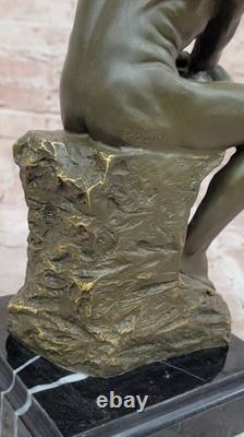 Bronze Sculpture on Marble Base After Rodin’s The Thinker Signed Classic