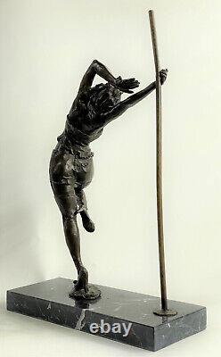 Bronze Signature Statue Art Deco Dancer Detail Sculpture On Marble Base