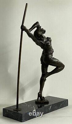 Bronze Signature Statue Art Deco Dancer Detail Sculpture On Marble Base