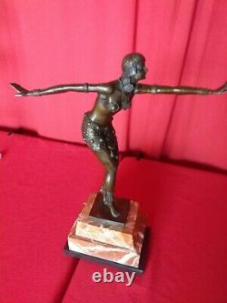 Bronze Signed Chiparus Phoenician Dancer Socle Marble Art Deco
