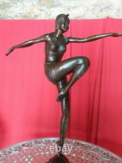 Bronze Signed Dancer Art Deco Marble Base