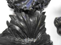 Bronze Signed Dubois Young Girl With Flowers Black Marble Terrace, Patina