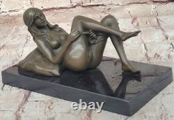 Bronze Signed On Marble Base Bookends Sculpture Nude Girl Exposed Breasts
