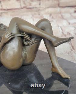 Bronze Signed On Marble Base Bookends Sculpture Nude Girl Exposed Breasts