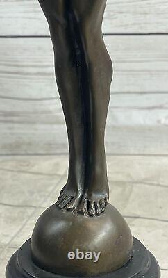 Bronze Signed Sculpture Chair Art Male Rising Sun Detail On Marble Base