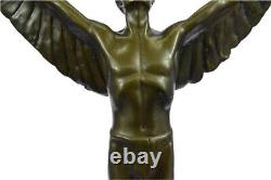 Bronze Signed Sculpture Chair Gift Male Rising Sun Detailed Statue On Marble